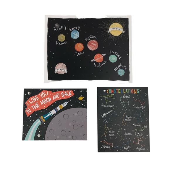 Lucy Darling Set of Three Space Themed Prints Ready to Frame Nursery Bedroom - Picture 1 of 13